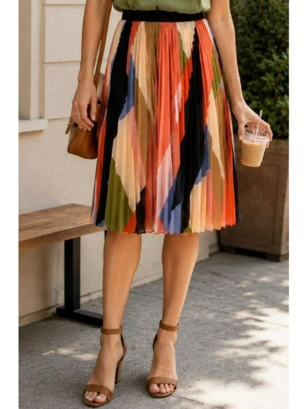 HD in Paris Anthropologie Pleated Mid Skirt Womens US 8 Multi-Color Geometric